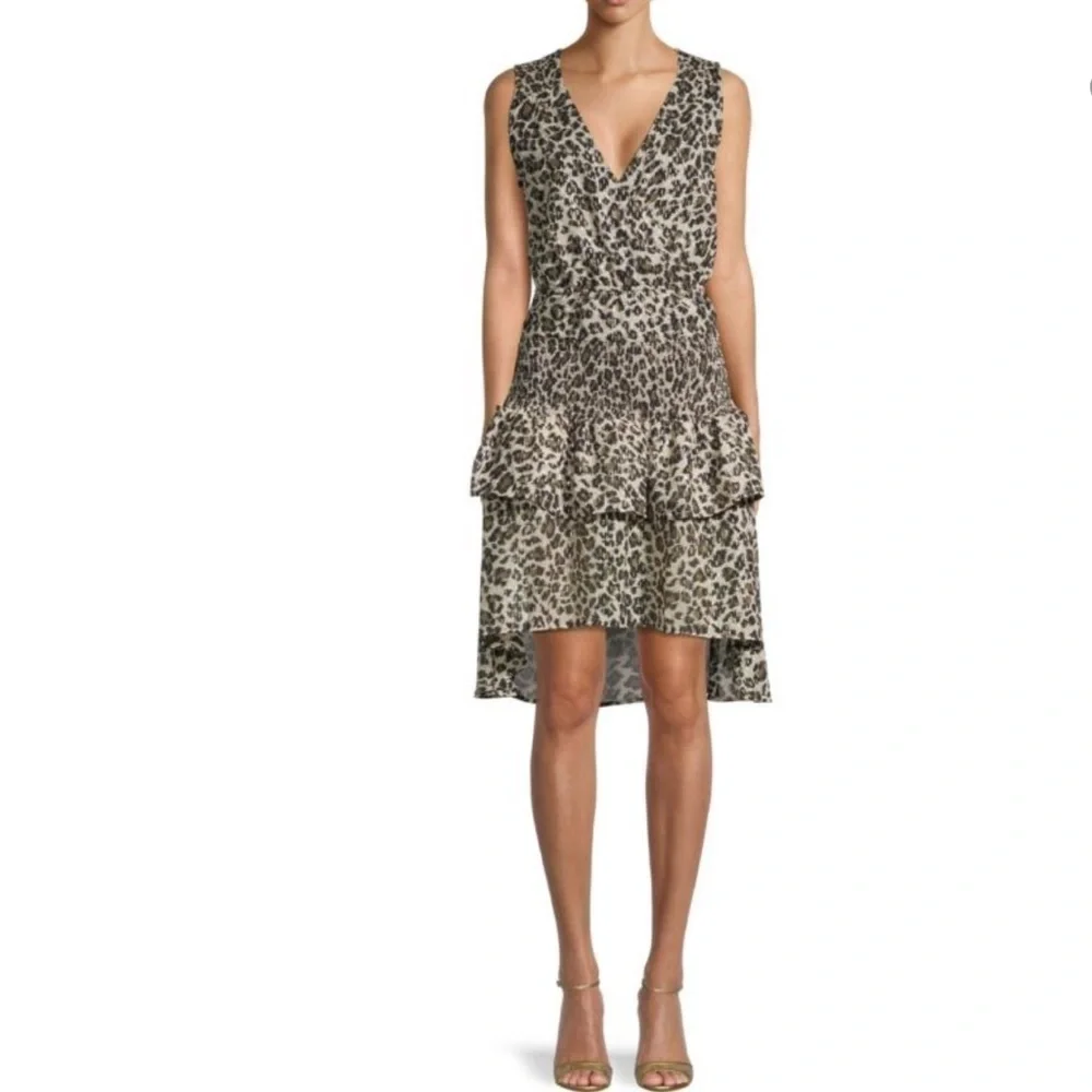 Walter Baker Leandria Dress Surplice Hi-Low Tiered Ruffle Hem Leopard Print NEW - Picture 3 of 17